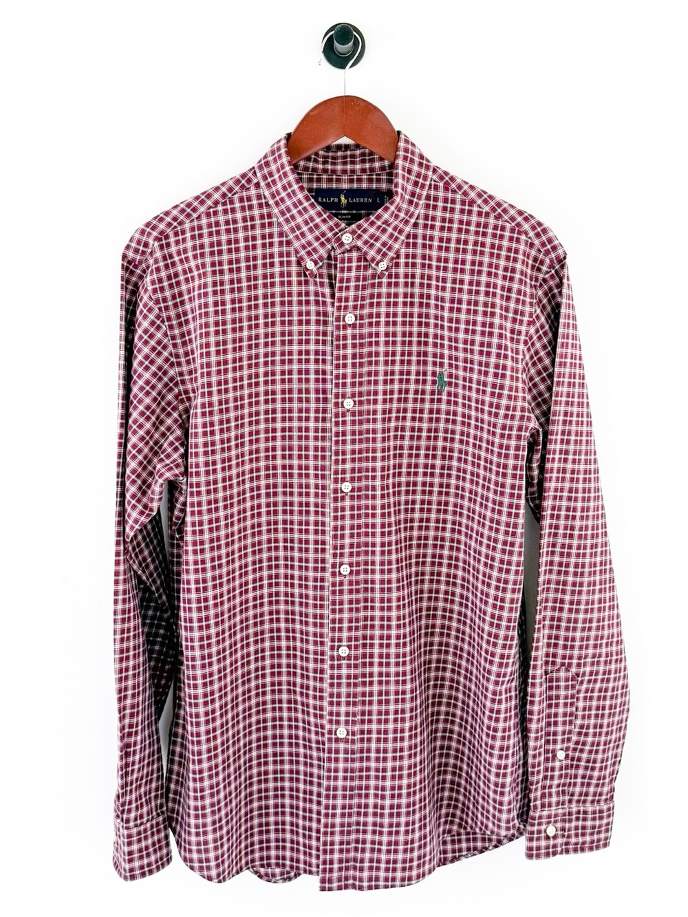 NEW Polo Ralph Lauren Slim Men’s Red Plaid Button-Down Shirt Cotton Twill L - Picture 3 of 12